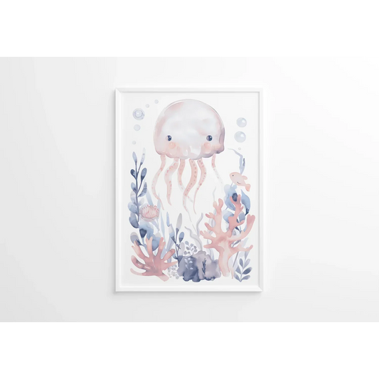 Blue Octopus Nursery Wall Art - Print