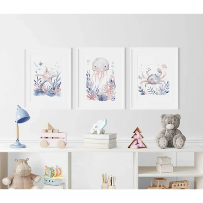 Blue Octopus Nursery Wall Art Print - Print