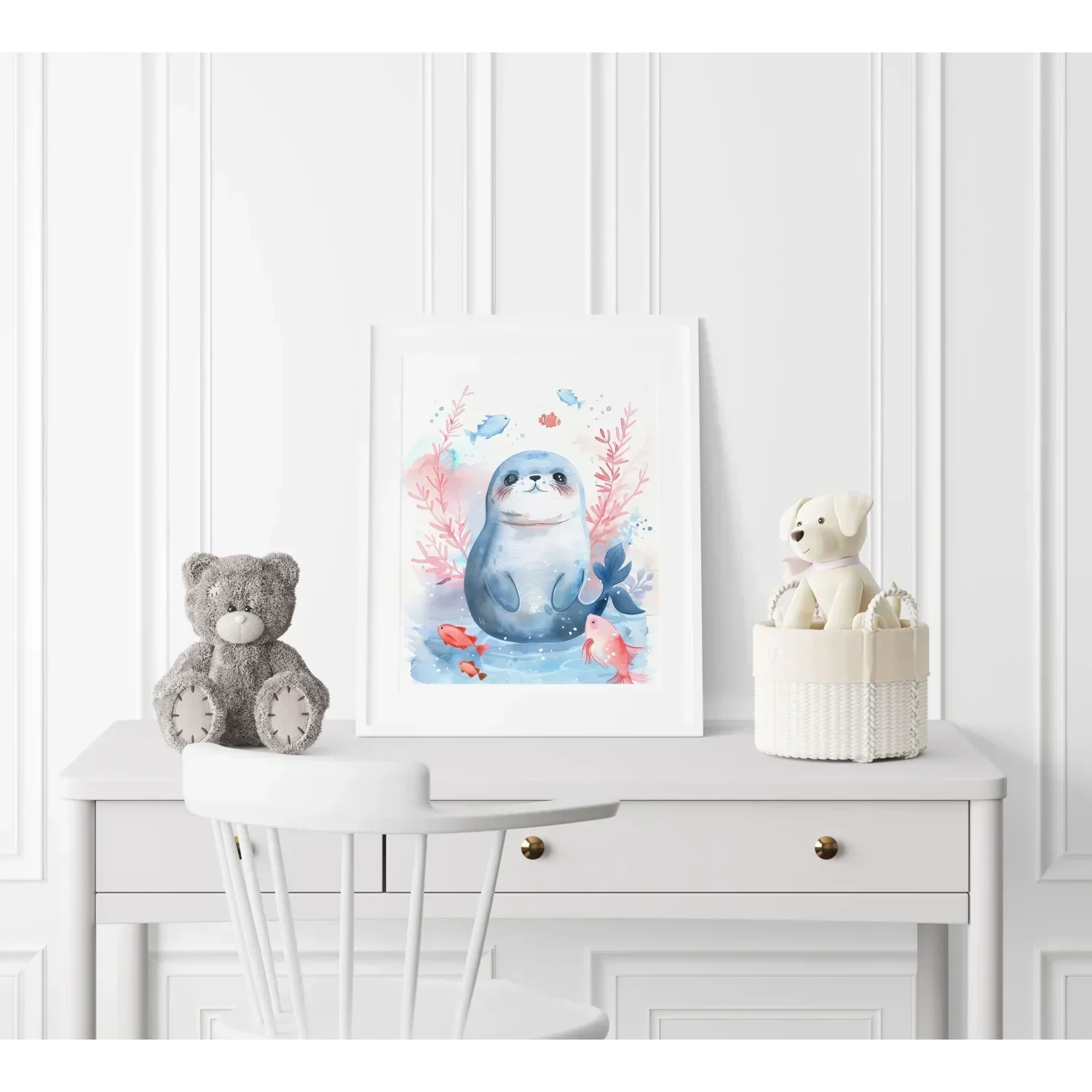 Blue Seal Nursery Wall Art Framed Print - Print