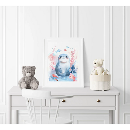 Blue Seal Nursery Wall Art Framed Print - Print