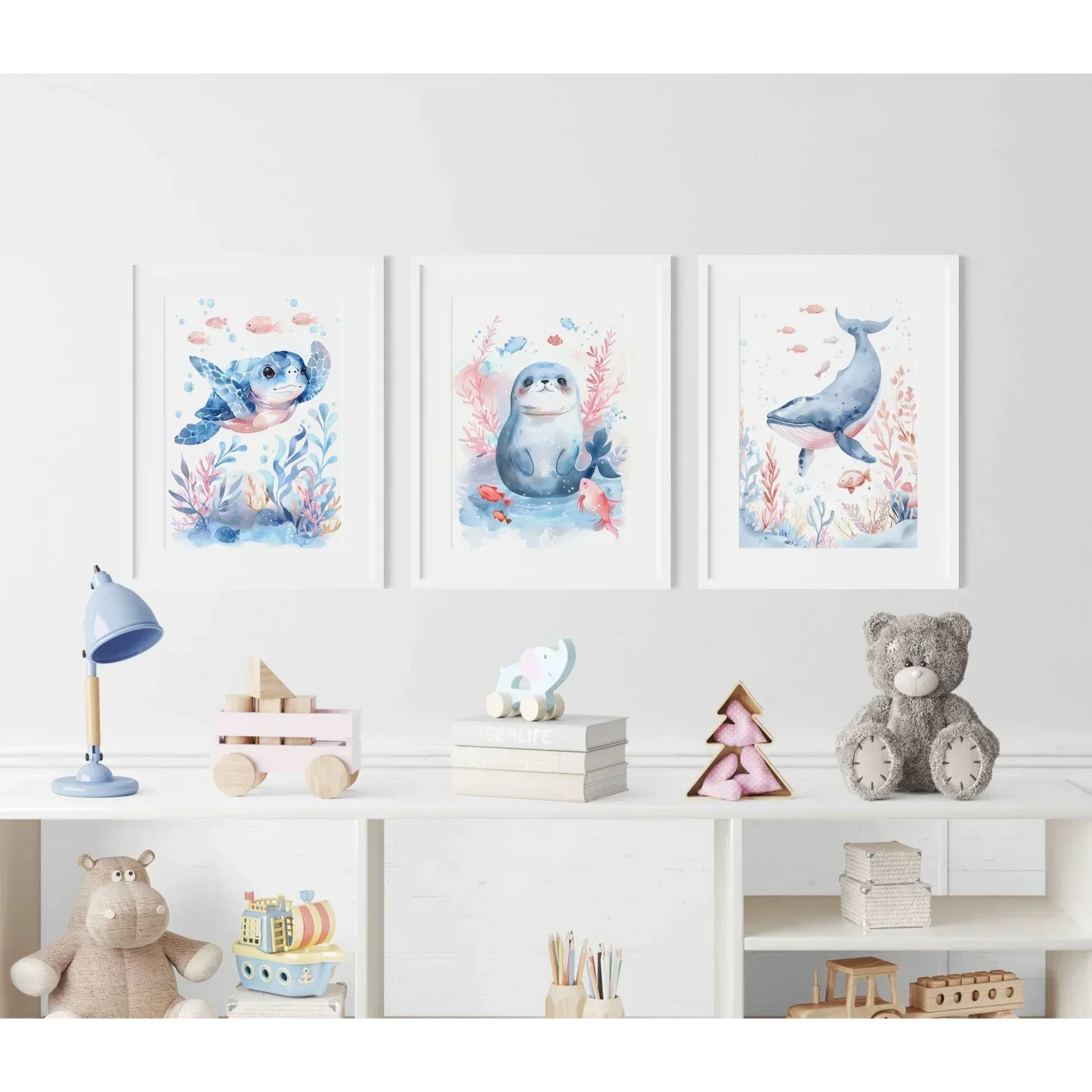 Blue Seal Nursery Wall Art Framed Print