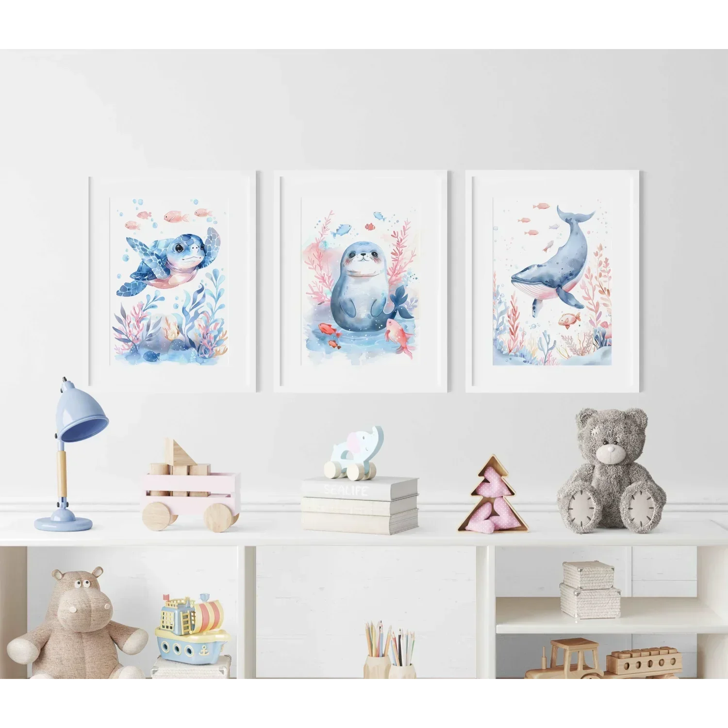 Blue Seal Nursery Wall Art Framed Print