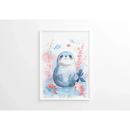 Blue Seal Nursery Wall Art Framed Print - Print