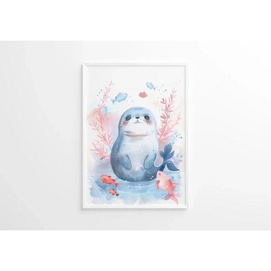 Blue Seal Nursery Wall Art Print - Print