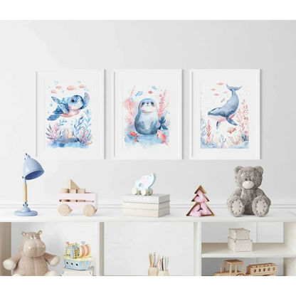 Blue Turtle Nursery Wall Art Framed Print