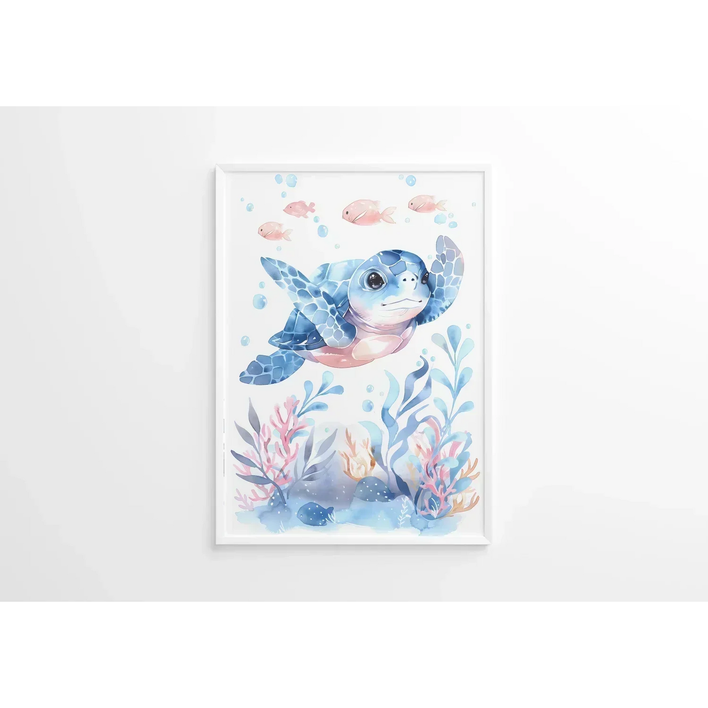 Blue Turtle Nursery Wall Art Framed Print - Print