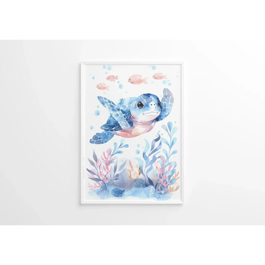 Blue Turtle Nursery Wall Art - Print