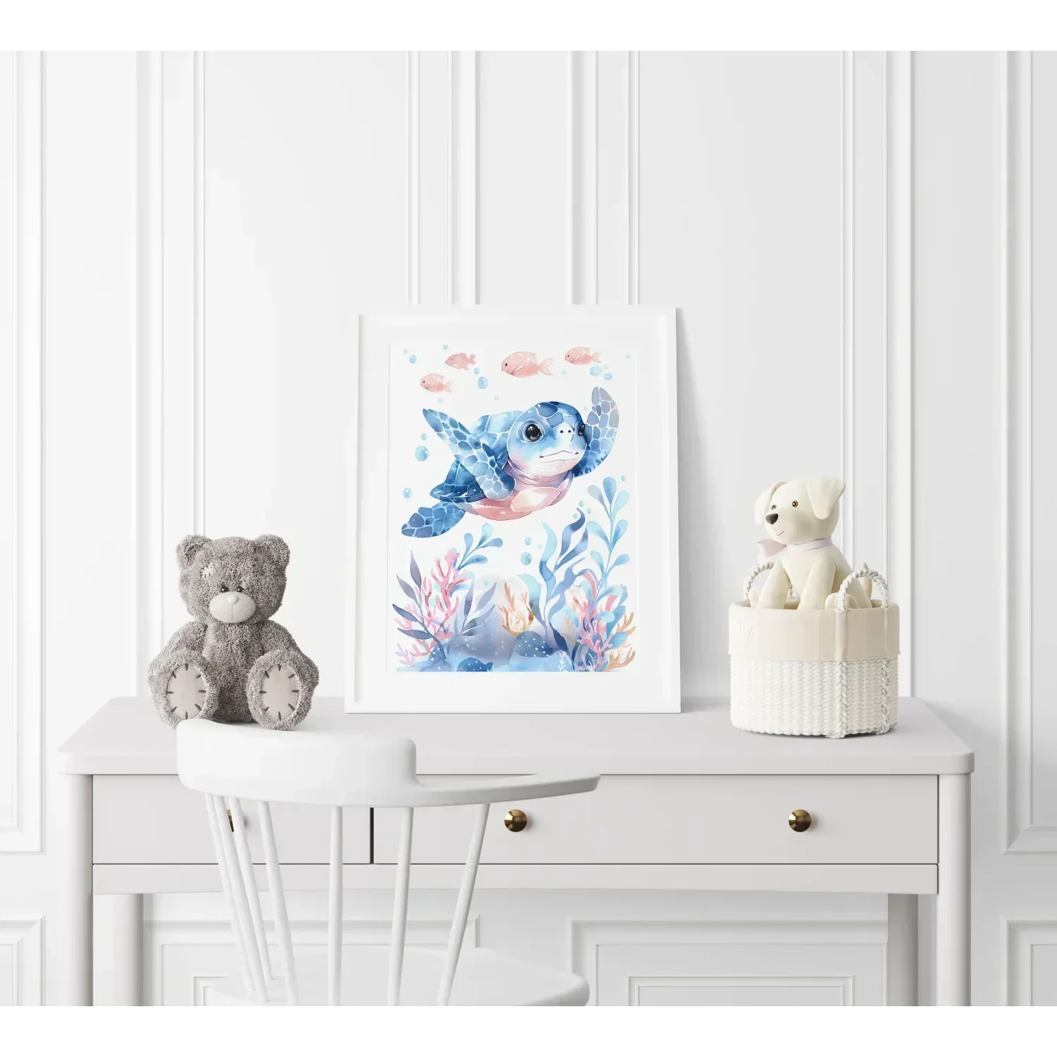 Blue Turtle Nursery Wall Art - Print