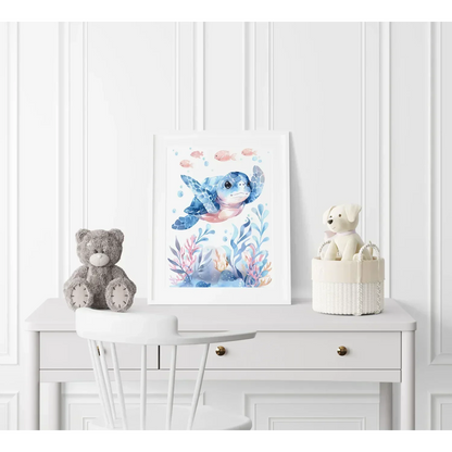 Blue Turtle Nursery Wall Art - Print