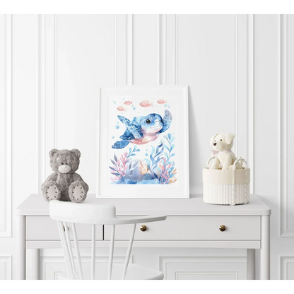 Blue Turtle Nursery Wall Art Print - Print