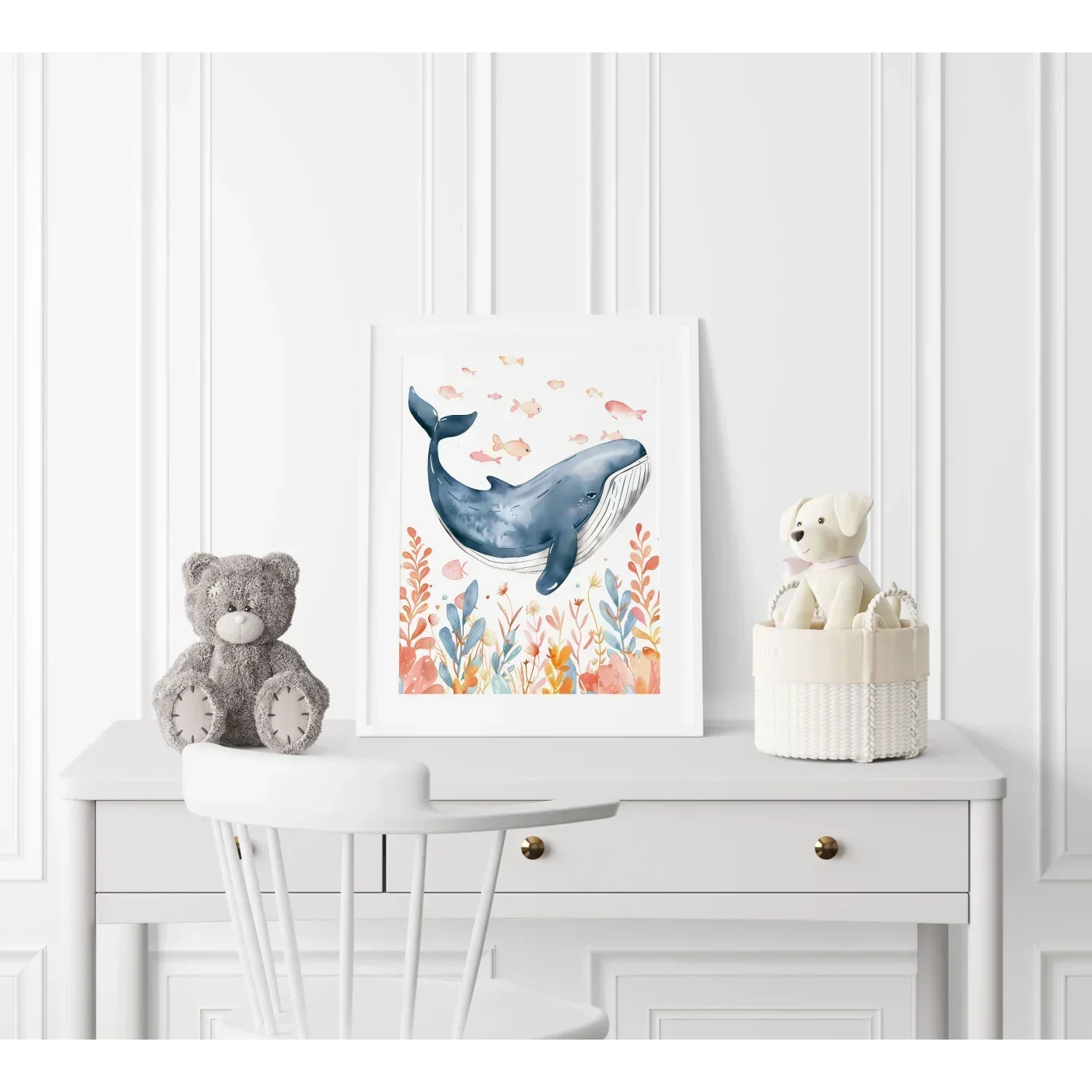 Blue Whale Nursery Wall Art Print - Print