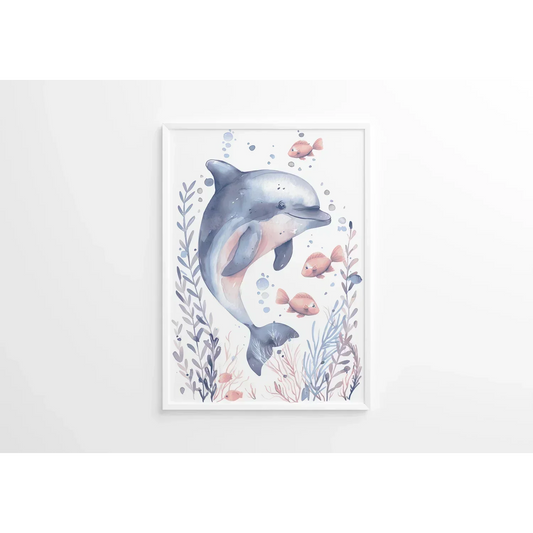 Dolphin in the Sea Nursery Wall Art Print - Print