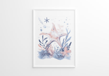 Blue Creatures Nursery Wall Art Set of 3 Framed Prints
