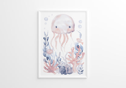Blue Creatures Nursery Wall Art Set of 3 Framed Prints