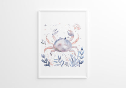 Blue Creatures Nursery Wall Art Set of 3 Framed Prints