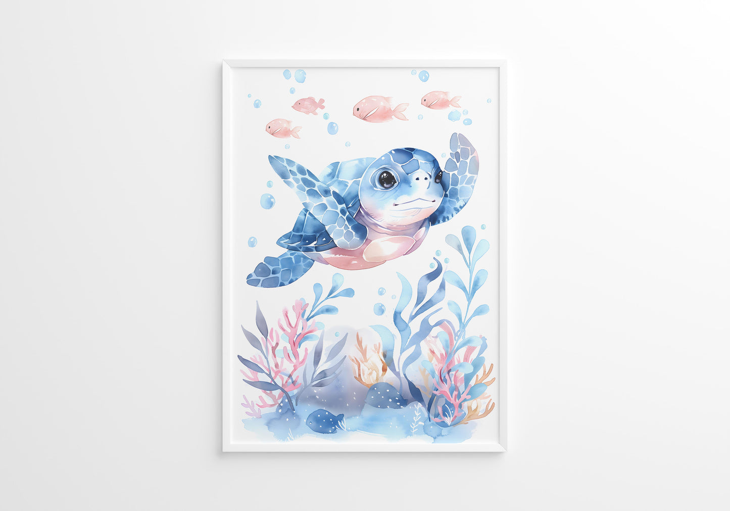 Blue Turtle Seal and Whale Nursery Wall Art Set of 3 Prints