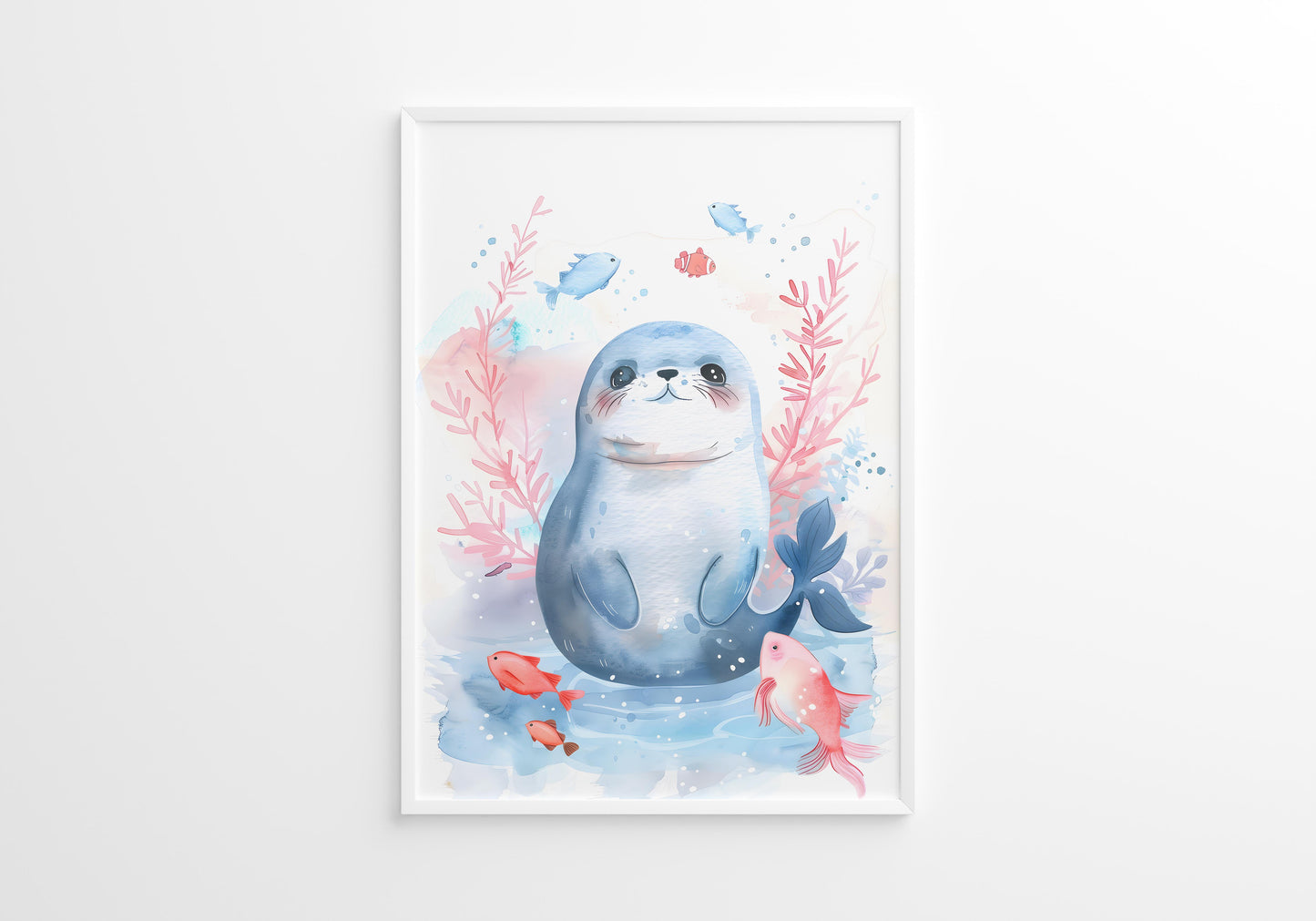 Blue Turtle Seal and Whale Nursery Wall Art Set of 3 Prints