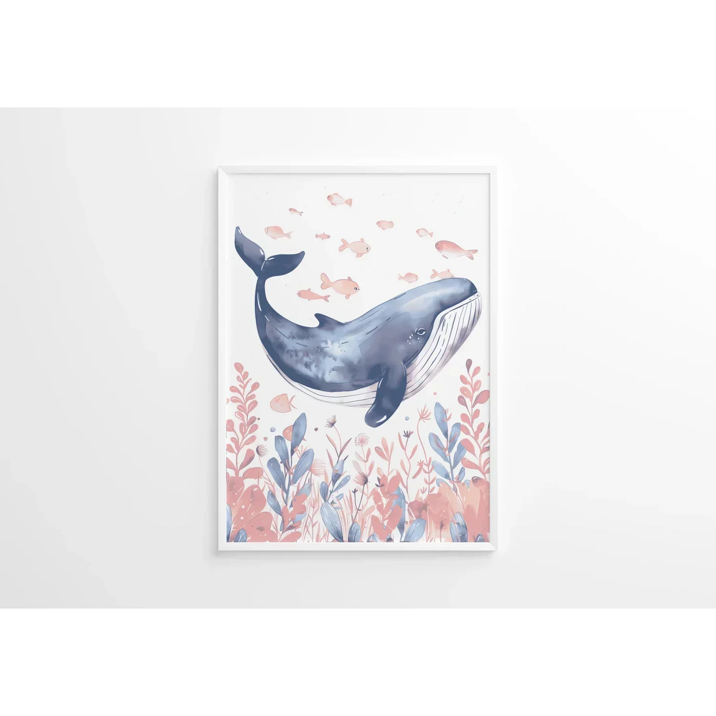 Whale in the Sea Nursery Wall Art Print - Print