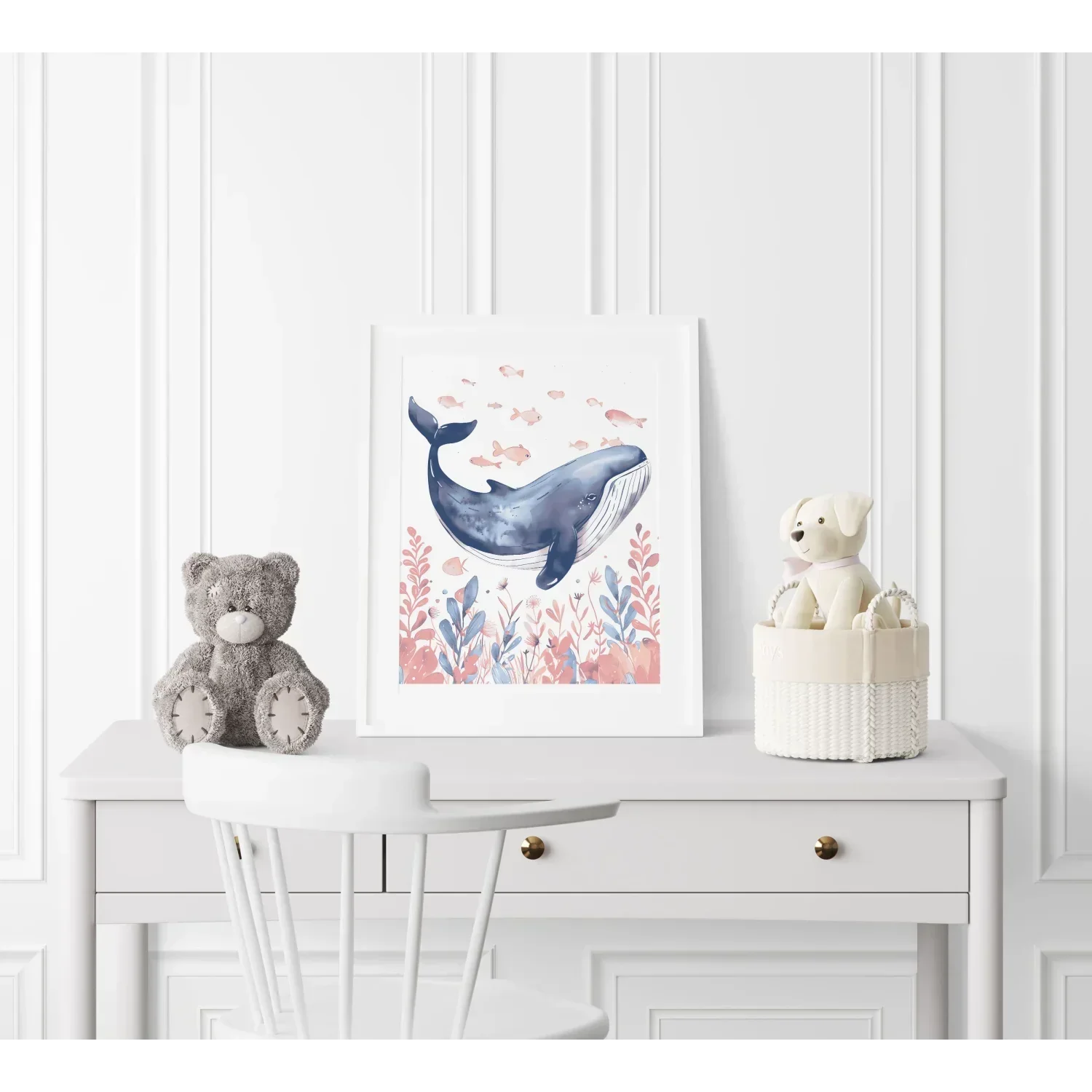 Whale in the Sea Nursery Wall Art Print - Print