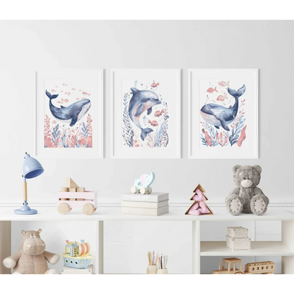 Whale in the Sea Nursery Wall Art Print